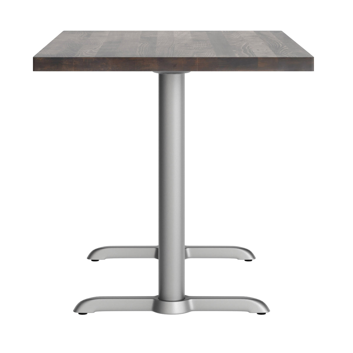 Dark Brown Top/Silver Base |#| Commercial 30x48 DK BN Wood Tabletop-5x22 Table Height Silver Cast Iron T Bases