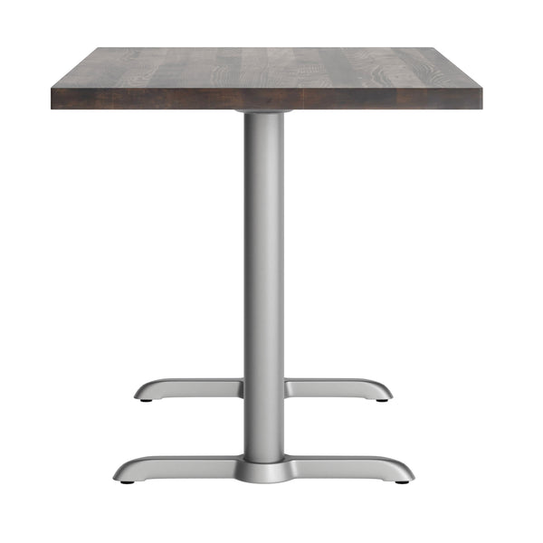 Dark Brown Top/Silver Base |#| Commercial 30x48 DK BN Wood Tabletop-5x22 Table Height Silver Cast Iron T Bases