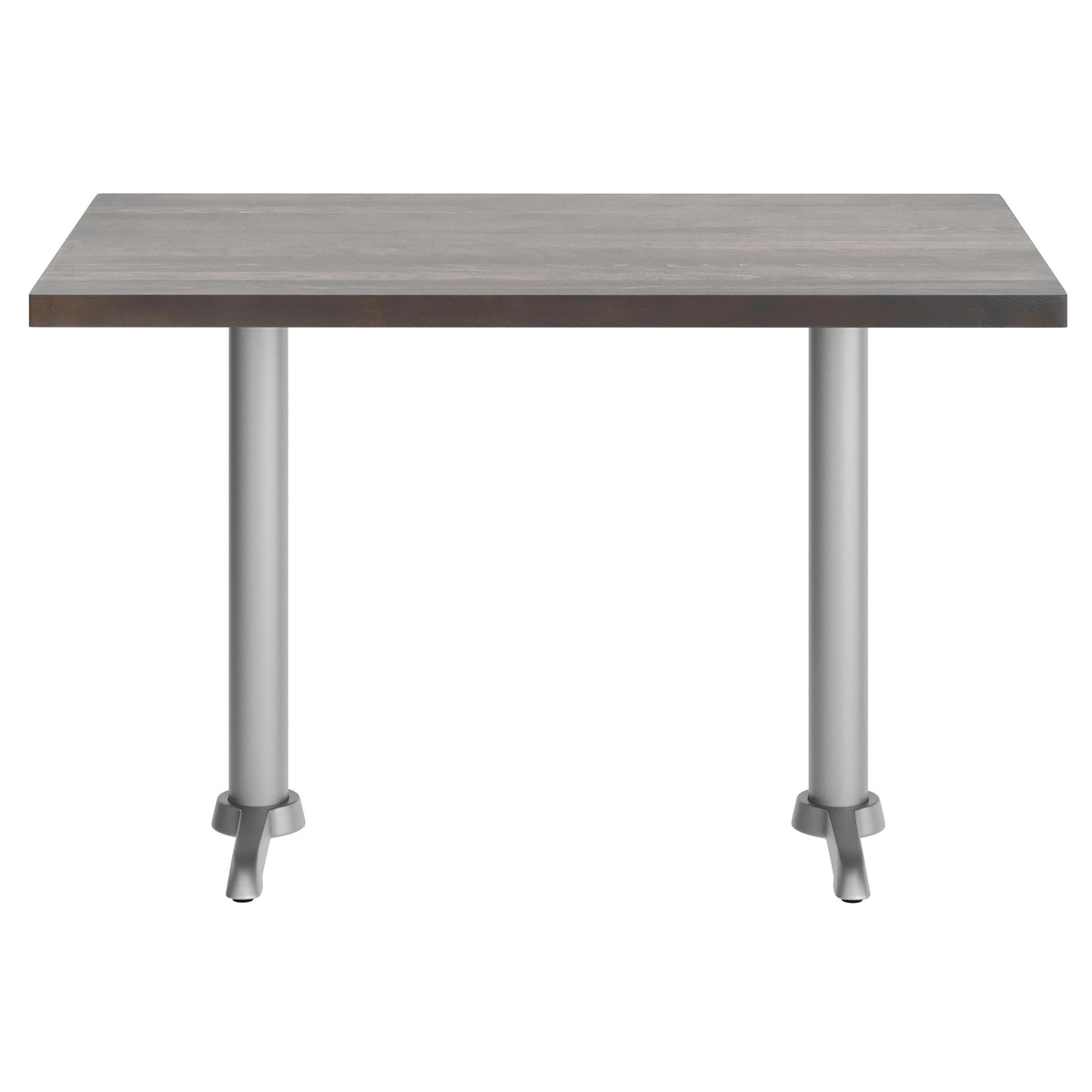 Dark Brown Top/Silver Base |#| Commercial 30x48 DK BN Wood Tabletop-5x22 Table Height Silver Cast Iron T Bases