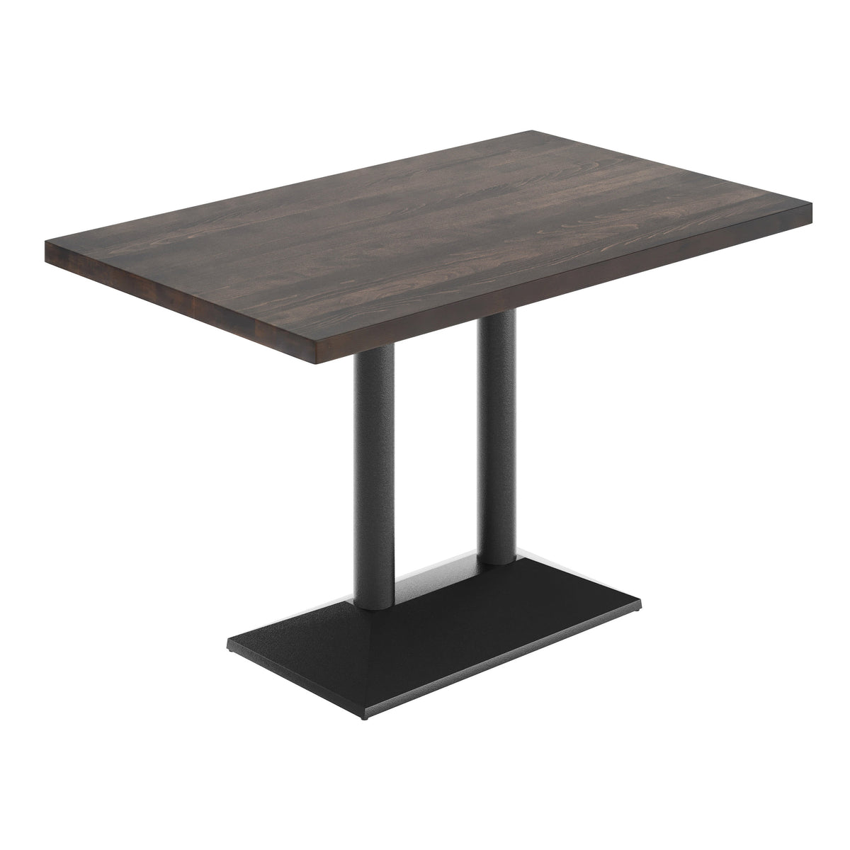 Dark Brown Top/Black Base |#| Commercial 30x48 Brown Table-27x15 Dual Column Table Height Black Cast Iron Base