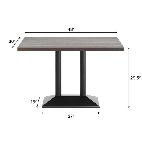 Dark Brown Top/Black Base |#| Commercial 30x48 Brown Table-27x15 Dual Column Table Height Black Cast Iron Base