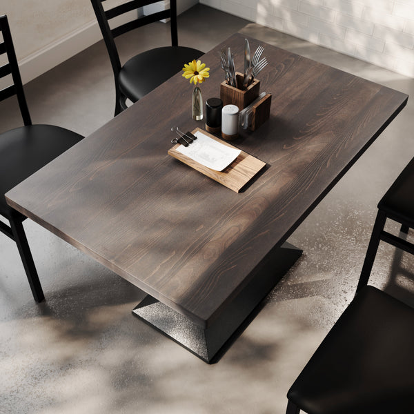Dark Brown Top/Black Base |#| Commercial 30x48 Brown Table-27x15 Dual Column Table Height Black Cast Iron Base