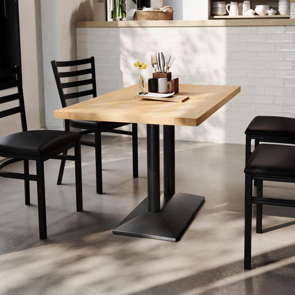 Natural Top/Black Base |#| Commercial 30x48 NAT Table-27x15 Dual Column Table Height Black Cast Iron Base
