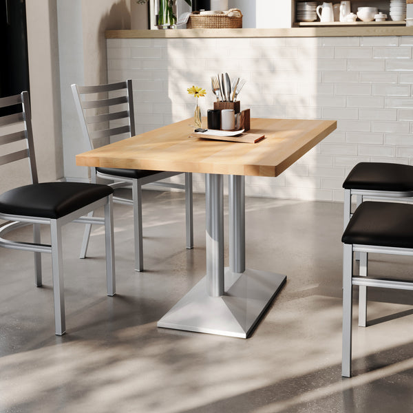 Natural Top/Silver Base |#| Commercial 30x48 NAT Table-27x15 Dual Column Table Height SIL Cast Iron Base