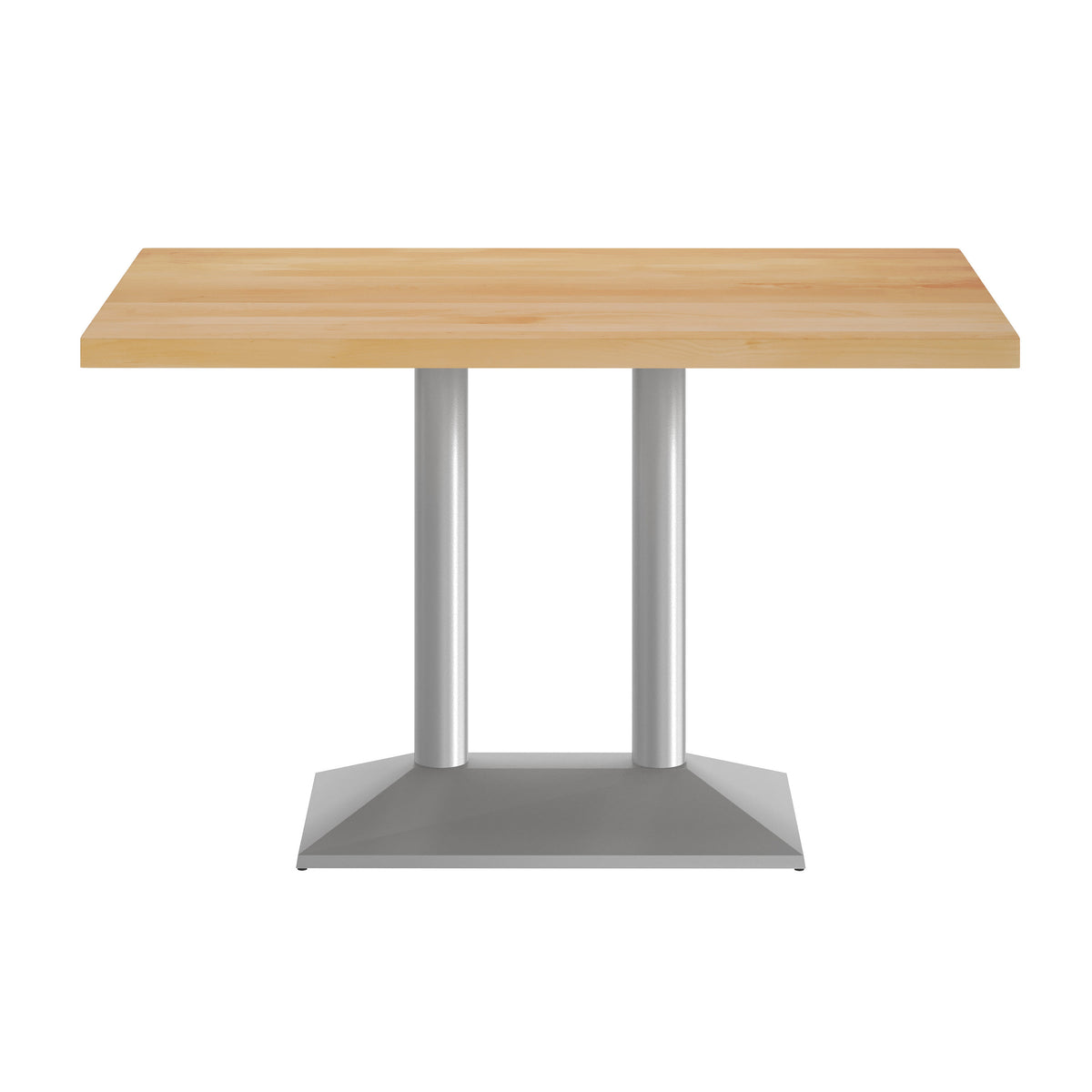 Natural Top/Silver Base |#| Commercial 30x48 NAT Table-27x15 Dual Column Table Height SIL Cast Iron Base
