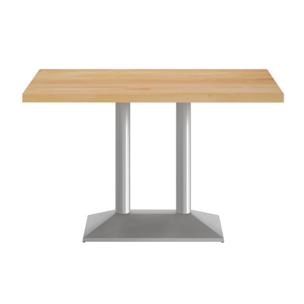 Natural Top/Silver Base |#| Commercial 30x48 NAT Table-27x15 Dual Column Table Height SIL Cast Iron Base