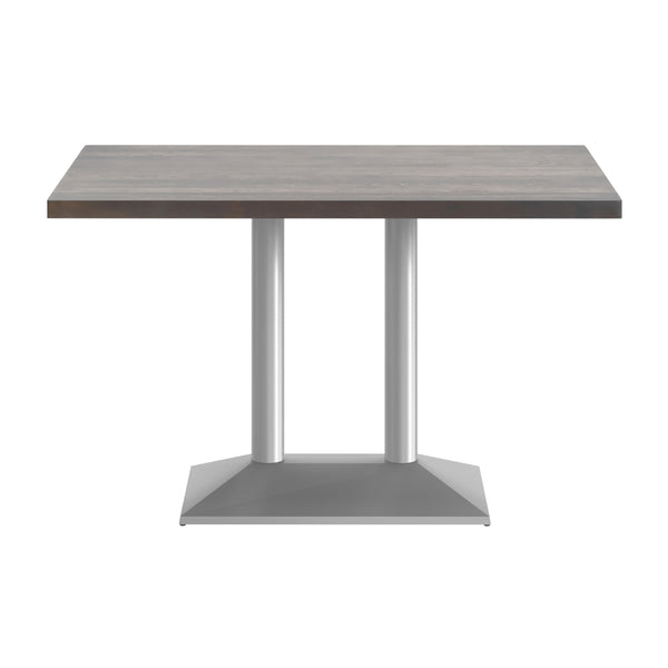 Dark Brown Top/Silver Base |#| Commercial 30x48 Brown Table-27x15 Dual Column Table Height SIL Cast Iron Base