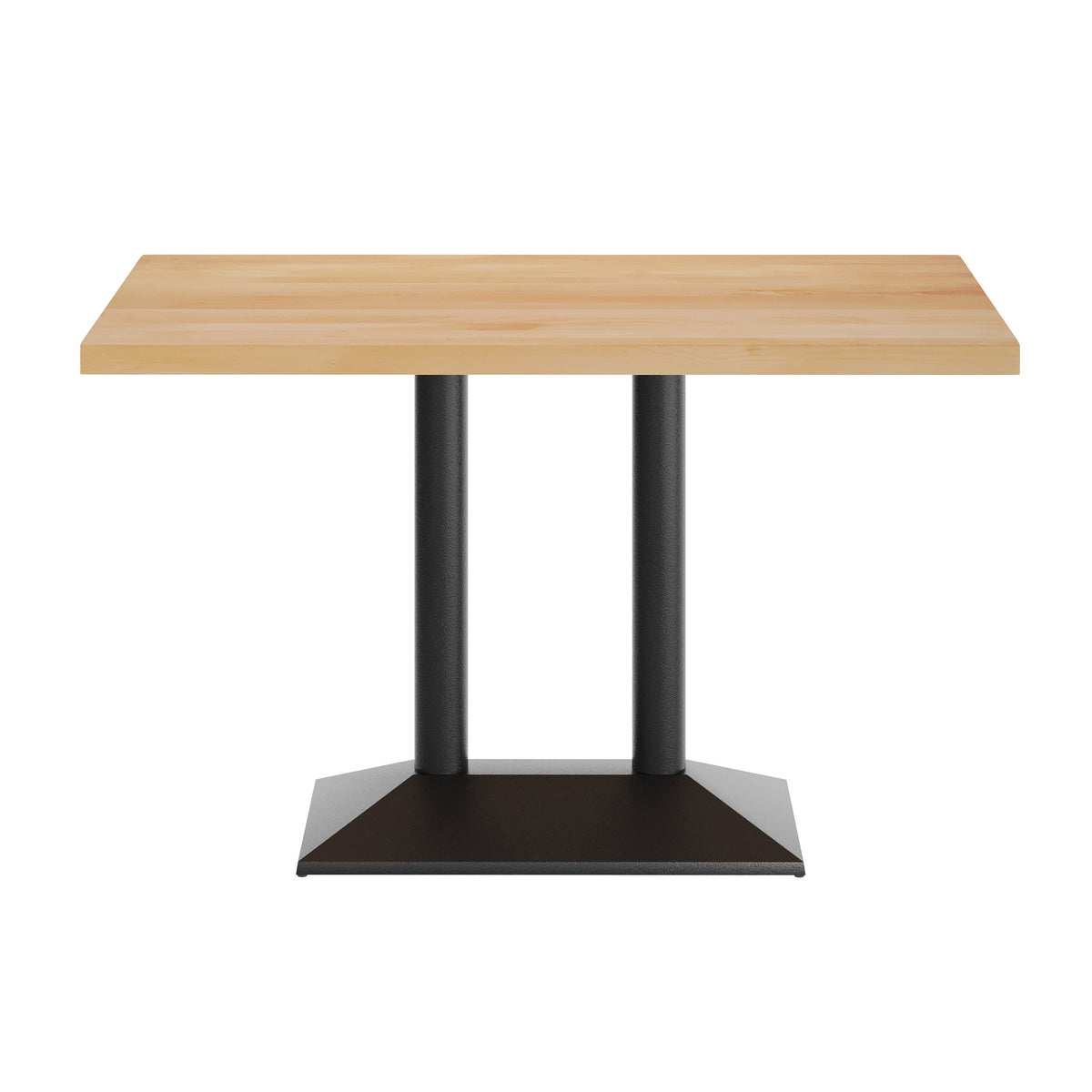 Natural Top/Black Base |#| Commercial 30x48 NAT Table-27x15 Dual Column Table Height Black Cast Iron Base