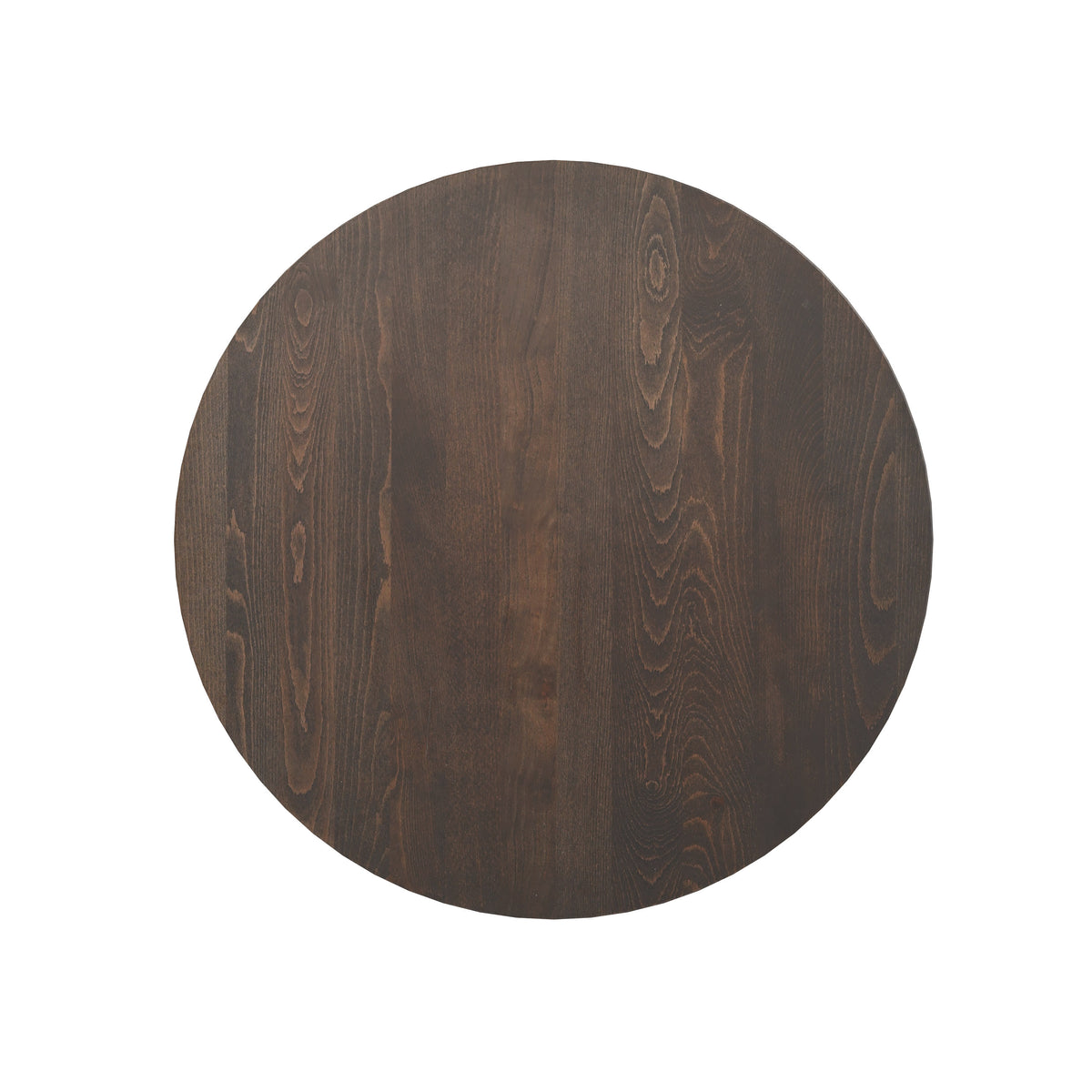 Dark Brown Top/Black Base |#| Commercial 30" DK Brown Wood Tabletop-18" RD Black Table Height Cast Iron Base