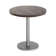 Dark Brown Top/Silver Base |#| Commercial 30" DK Brown Wood Tabletop-18" RD Silver Table Height Cast Iron Base