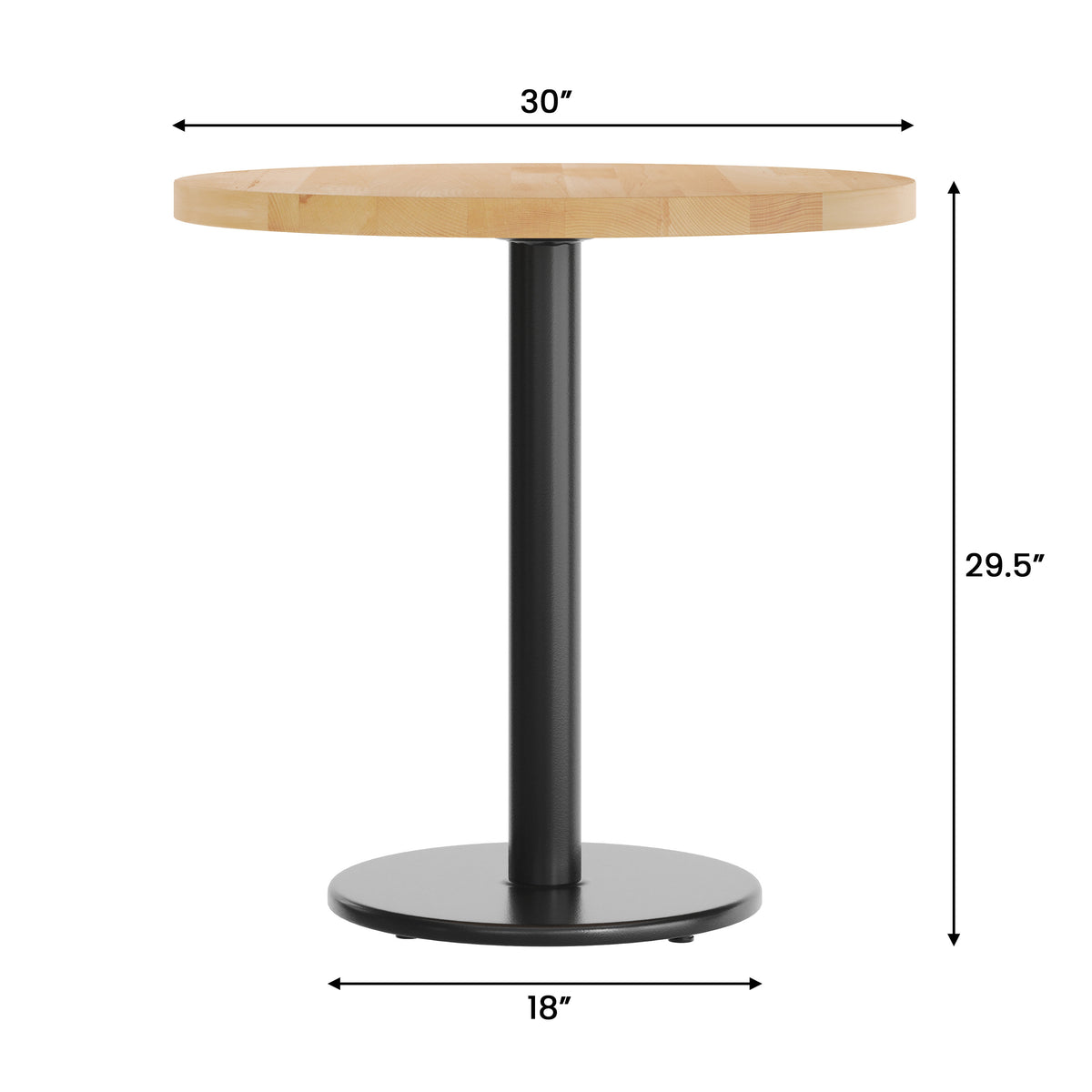 Natural Top/Black Base |#| Commercial 30" Natural Wood Tabletop-18" RD Black Table Height Cast Iron Base