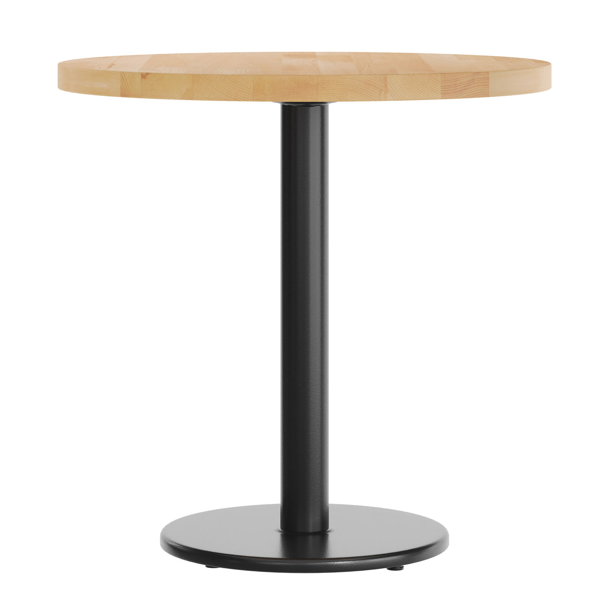 Natural Top/Black Base |#| Commercial 30" Natural Wood Tabletop-18" RD Black Table Height Cast Iron Base