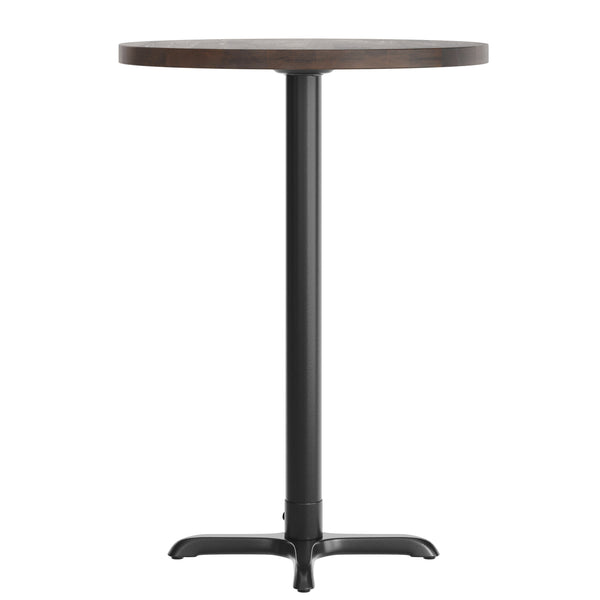 Dark Brown Top/Black Base |#| Commercial 30" DK BN Wood Tabletop-22" x 22" Black Bar Height Cast Iron X Base