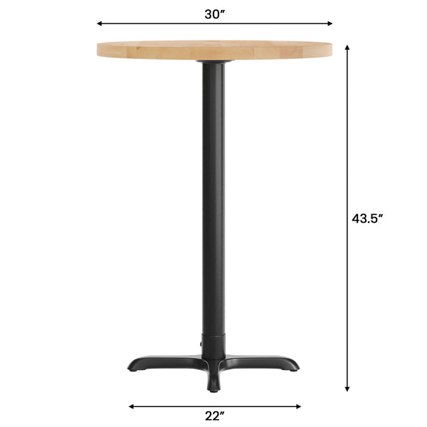 Natural Top/Black Base |#| Commercial 30" NAT Wood Tabletop-22" x 22" Black Bar Height Cast Iron X Base