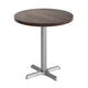 Dark Brown Top/Silver Base |#| Commercial 30" DK BN Wood Tabletop-22" x 22" SIL Table Height Cast Iron X Base