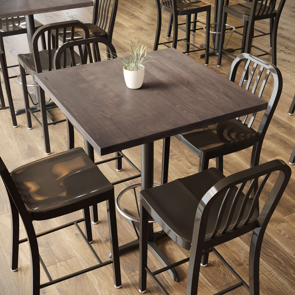 Dark Brown |#| 36x36 Commercial Solid Wood Tabletop with Support Bars for Indoor Use-Dark Brown