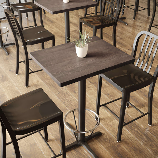 Dark Brown,24"W x 30"L |#| 24x30 Commercial Solid Wood Tabletop with Support Bars for Indoor Use-Dark Brown