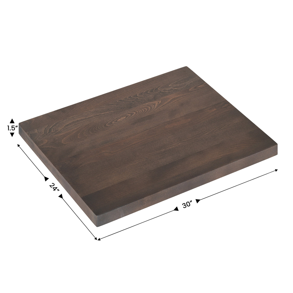 Dark Brown,24"W x 30"L |#| 24x30 Commercial Solid Wood Tabletop with Support Bars for Indoor Use-Dark Brown
