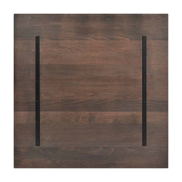 Dark Brown |#| 36x36 Commercial Solid Wood Tabletop with Support Bars for Indoor Use-Dark Brown