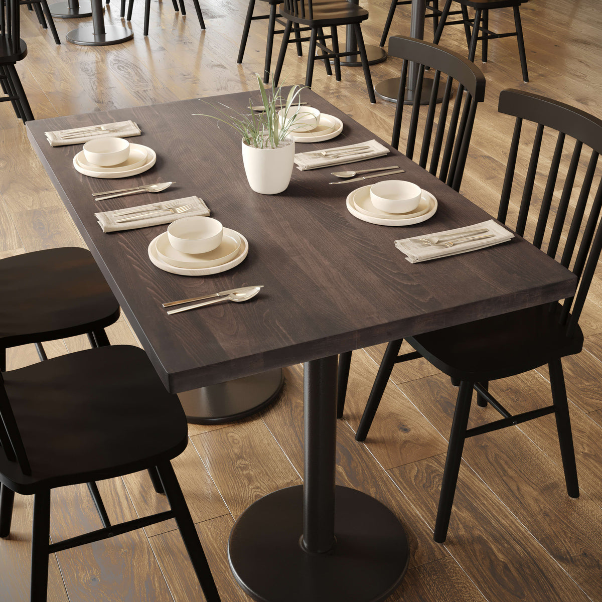 Dark Brown,30"W x 48"L |#| 30x48 Commercial Solid Wood Tabletop with Support Bars for Indoor Use-Dark Brown