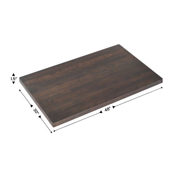 Dark Brown,30"W x 48"L |#| 30x48 Commercial Solid Wood Tabletop with Support Bars for Indoor Use-Dark Brown