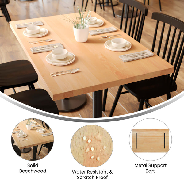 Natural,30"W x 48"L |#| 30x48 Commercial Solid Wood Tabletop with Support Bars for Indoor Use-Natural