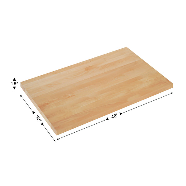 Natural,30"W x 48"L |#| 30x48 Commercial Solid Wood Tabletop with Support Bars for Indoor Use-Natural