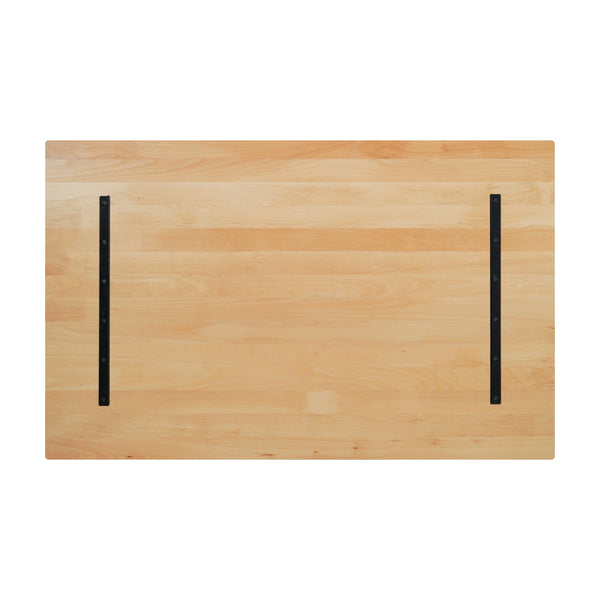 Natural,30"W x 48"L |#| 30x48 Commercial Solid Wood Tabletop with Support Bars for Indoor Use-Natural