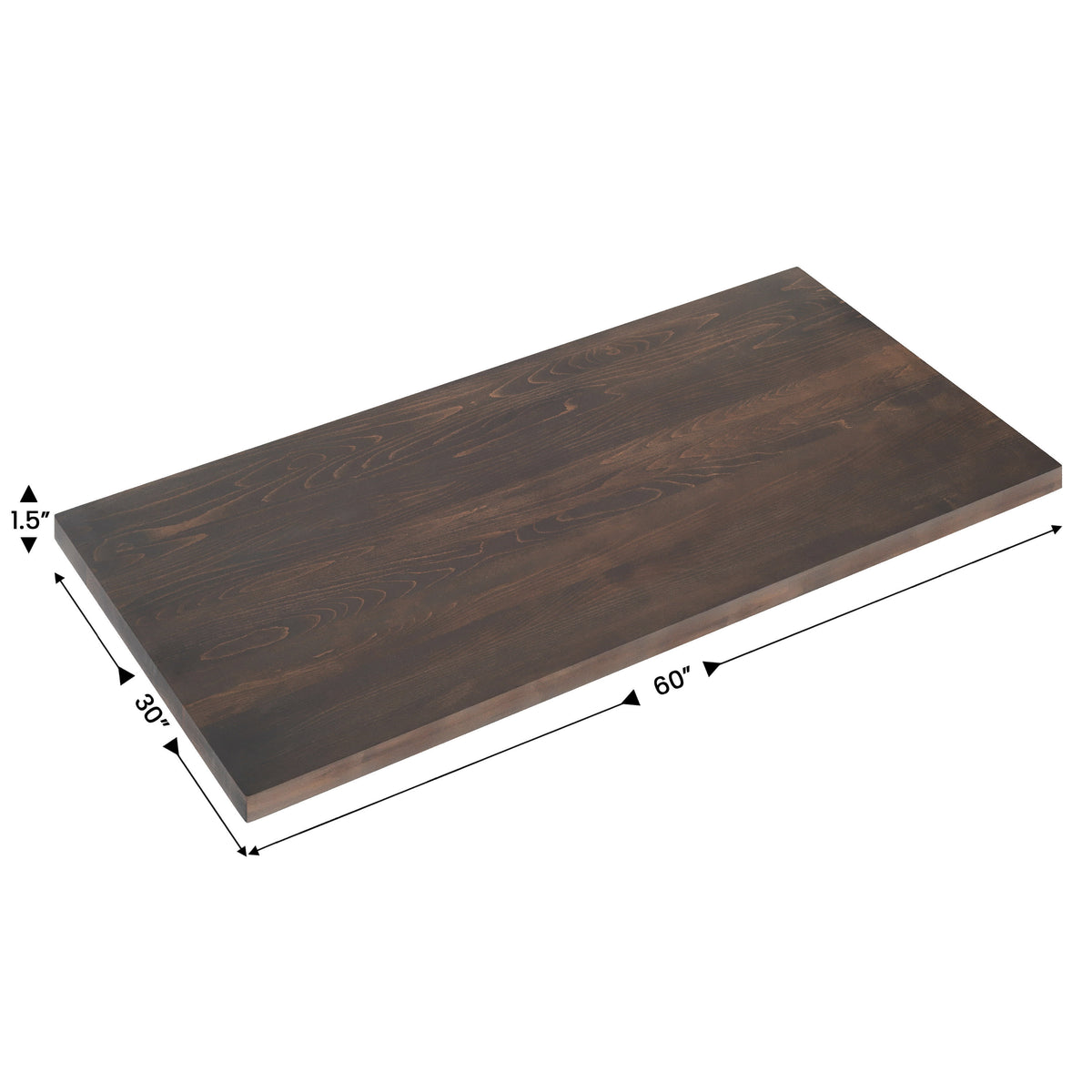 Dark Brown,30"W x 60"L |#| 30x60 Commercial Solid Wood Tabletop with Support Bars for Indoor Use-Dark Brown