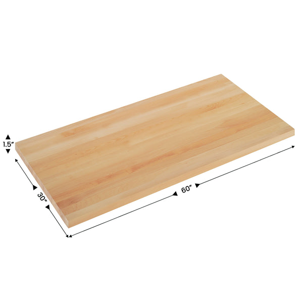 Natural,30"W x 60"L |#| 30x60 Commercial Solid Wood Tabletop with Support Bars for Indoor Use-Natural