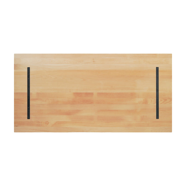 Natural,30"W x 60"L |#| 30x60 Commercial Solid Wood Tabletop with Support Bars for Indoor Use-Natural