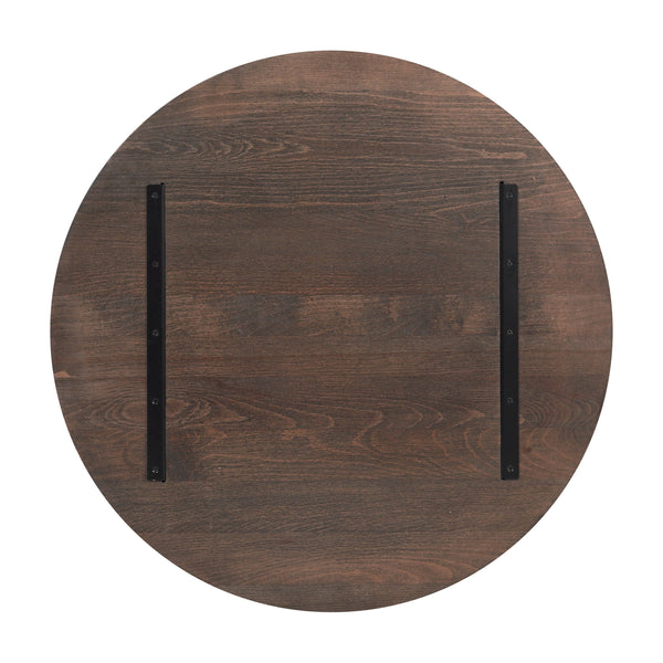 Dark Brown |#| 30"RD Commercial Solid Wood Tabletop with Support Bars for Indoor Use-Dark Brown