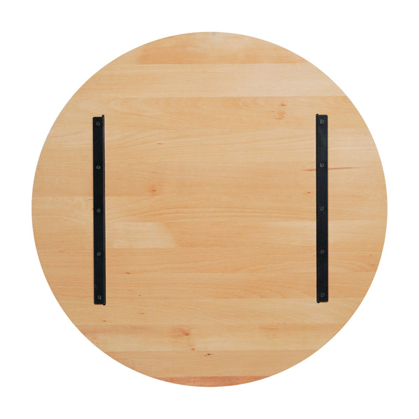 Natural |#| 30"RD Commercial Solid Wood Tabletop with Support Bars for Indoor Use-Natural