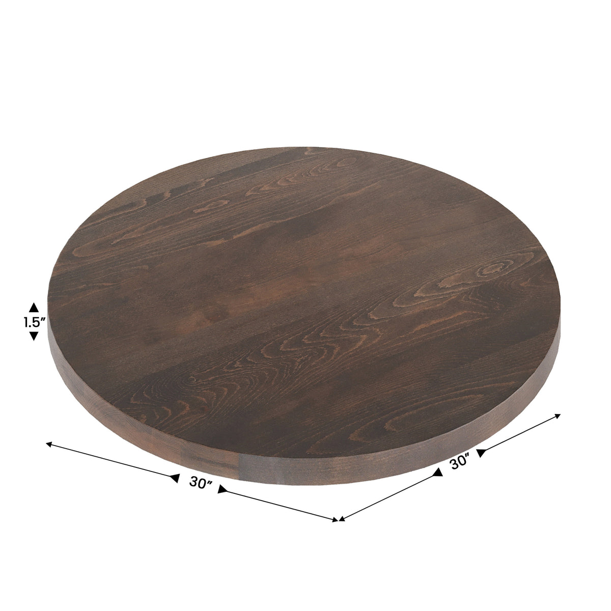 Dark Brown |#| 30"RD Commercial Solid Wood Tabletop with Support Bars for Indoor Use-Dark Brown