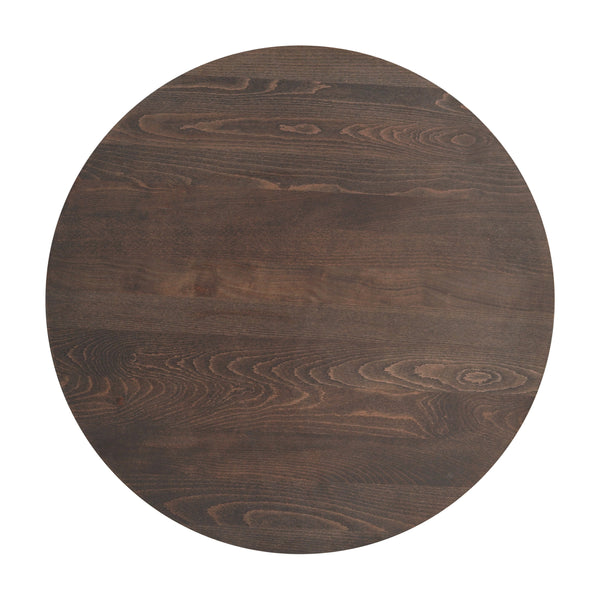 Dark Brown |#| 30"RD Commercial Solid Wood Tabletop with Support Bars for Indoor Use-Dark Brown