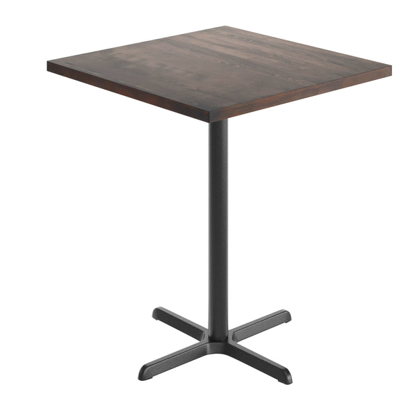 Dark Brown Top/Black Base |#| Commercial 36" SQ Dark Brown Tabletop-30x30 Bar Height Black Cast Iron X Base