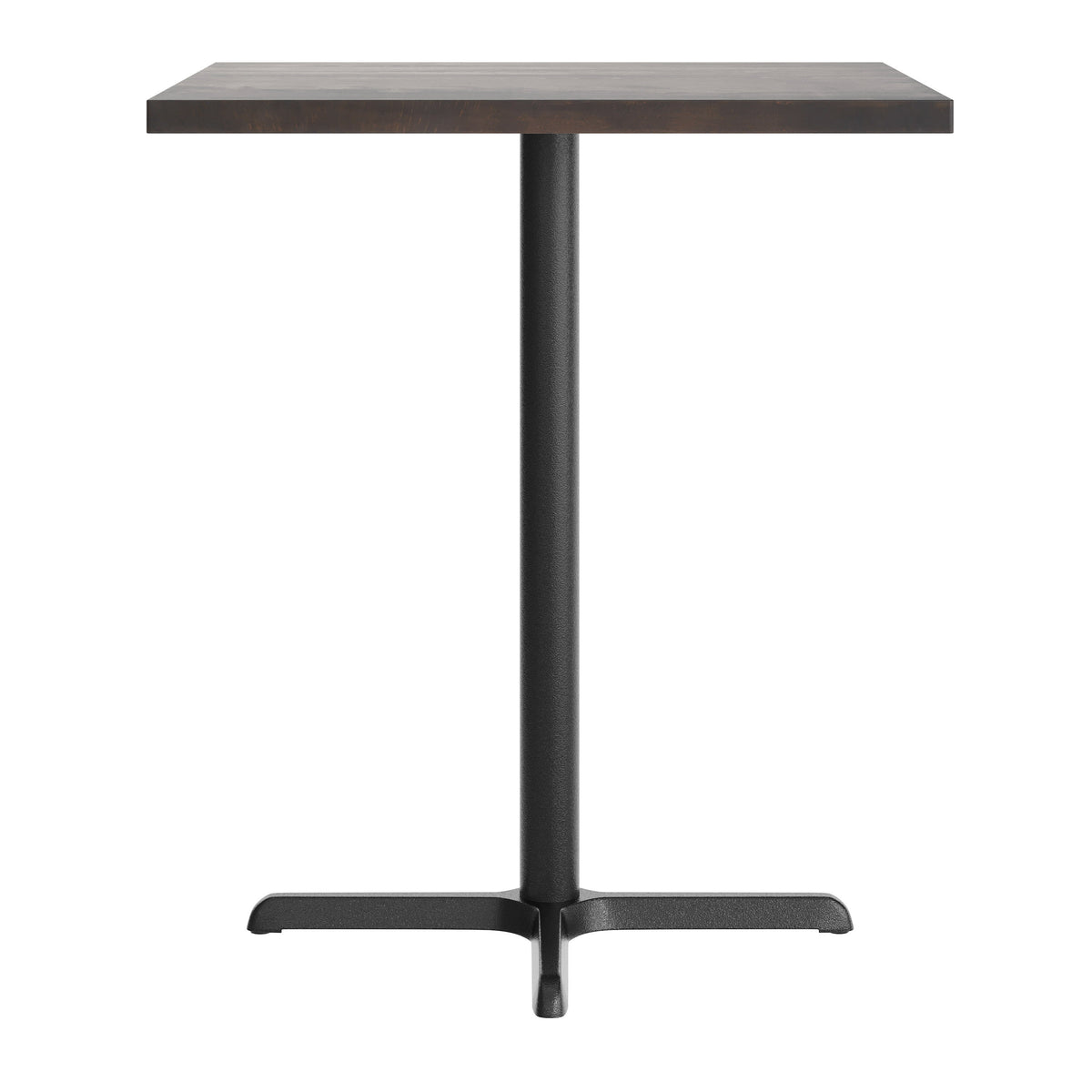 Dark Brown Top/Black Base |#| Commercial 36" SQ Dark Brown Tabletop-30x30 Bar Height Black Cast Iron X Base