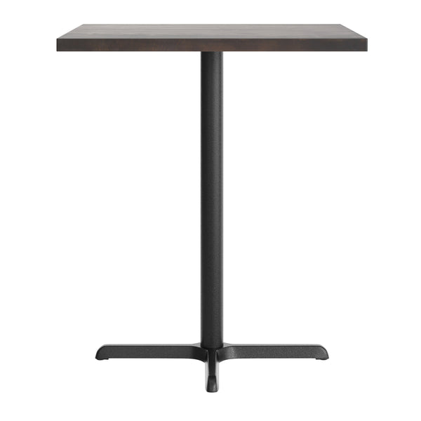 Dark Brown Top/Black Base |#| Commercial 36" SQ Dark Brown Tabletop-30x30 Bar Height Black Cast Iron X Base