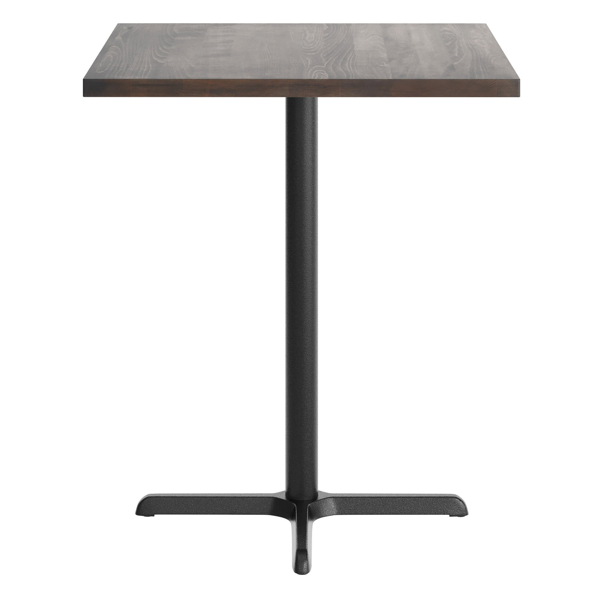 Dark Brown Top/Black Base |#| Commercial 36" SQ Dark Brown Tabletop-30x30 Bar Height Black Cast Iron X Base