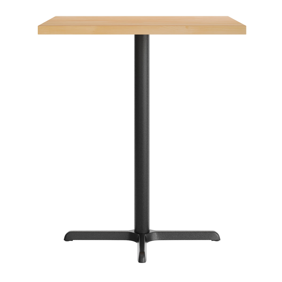 Natural Top/Black Base |#| Commercial 36" SQ Natural Tabletop-30x30 Bar Height Black Cast Iron X Base