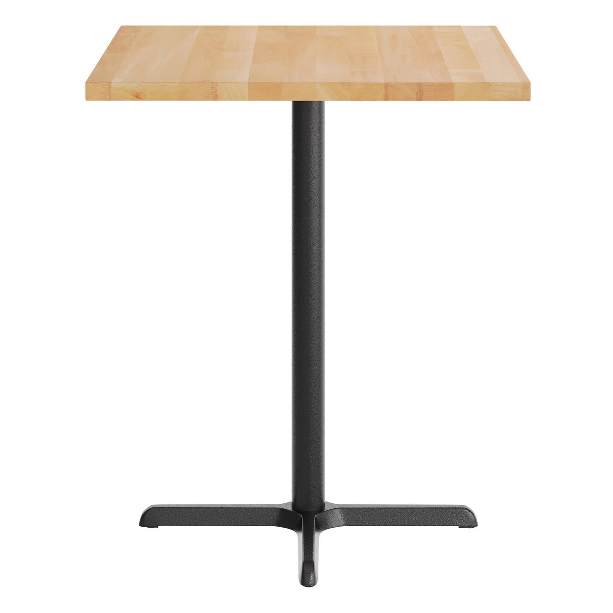Natural Top/Black Base |#| Commercial 36" SQ Natural Tabletop-30x30 Bar Height Black Cast Iron X Base