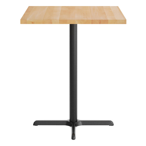 Natural Top/Black Base |#| Commercial 36" SQ Natural Tabletop-30x30 Bar Height Black Cast Iron X Base