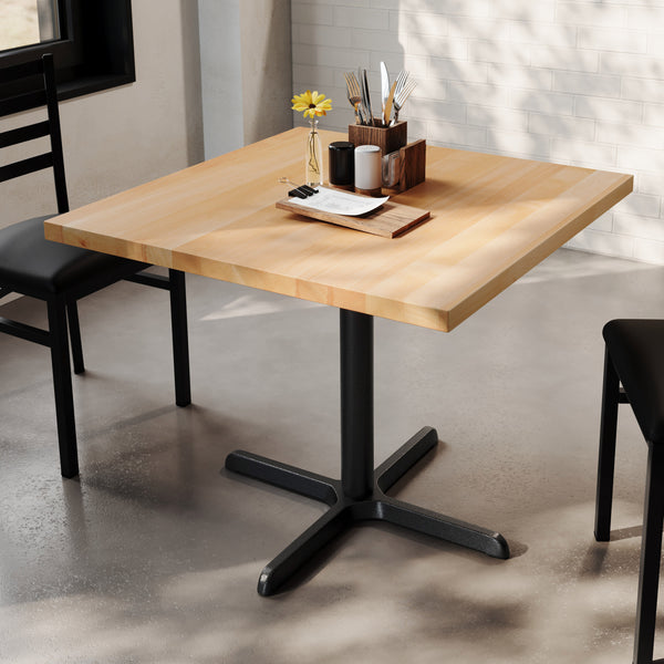 Natural Top/Black Base |#| Commercial 36" SQ Natural Tabletop-30x30 Table Height Black Cast Iron X Base