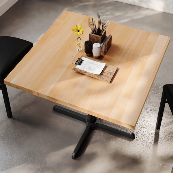 Natural Top/Black Base |#| Commercial 36" SQ Natural Tabletop-30x30 Table Height Black Cast Iron X Base