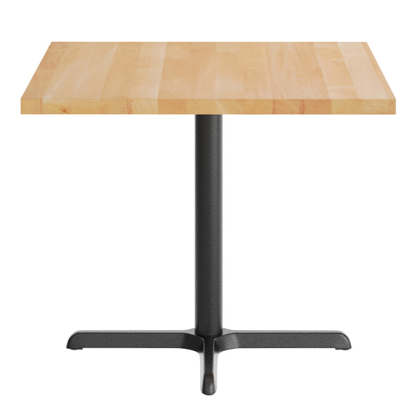 Natural Top/Black Base |#| Commercial 36" SQ Natural Tabletop-30x30 Table Height Black Cast Iron X Base