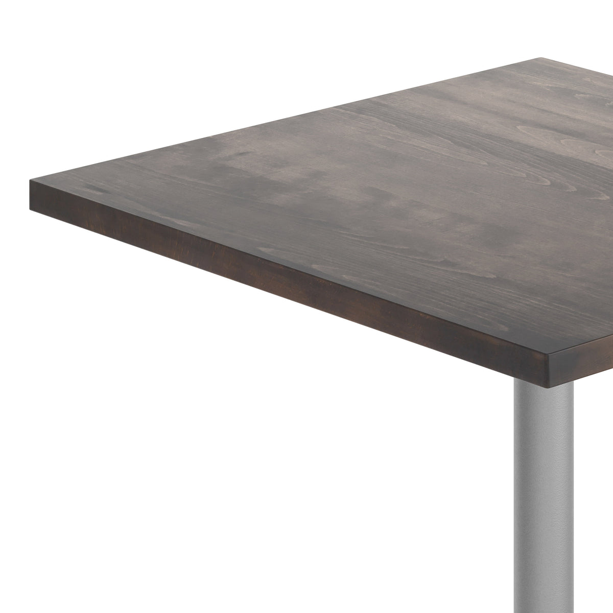 Dark Brown Top/Silver Base |#| Commercial 36" SQ Dark Brown Tabletop-30x30 Table Height Silver Cast Iron X Base