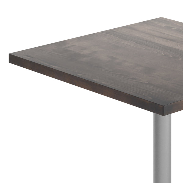 Dark Brown Top/Silver Base |#| Commercial 36" SQ Dark Brown Tabletop-30x30 Table Height Silver Cast Iron X Base