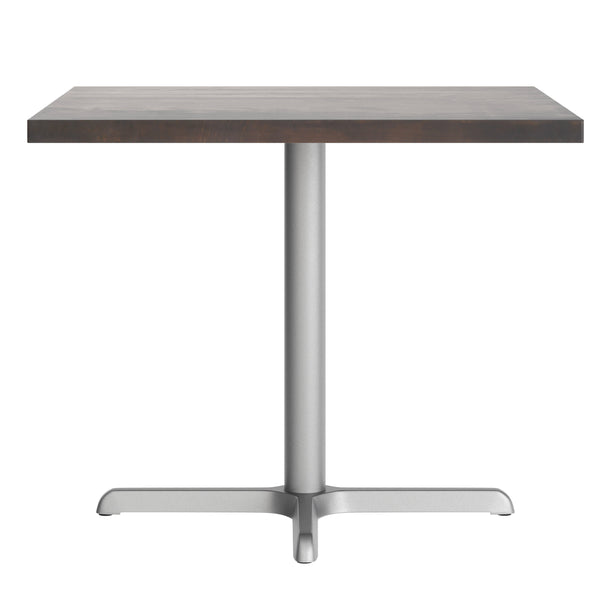 Dark Brown Top/Silver Base |#| Commercial 36" SQ Dark Brown Tabletop-30x30 Table Height Silver Cast Iron X Base