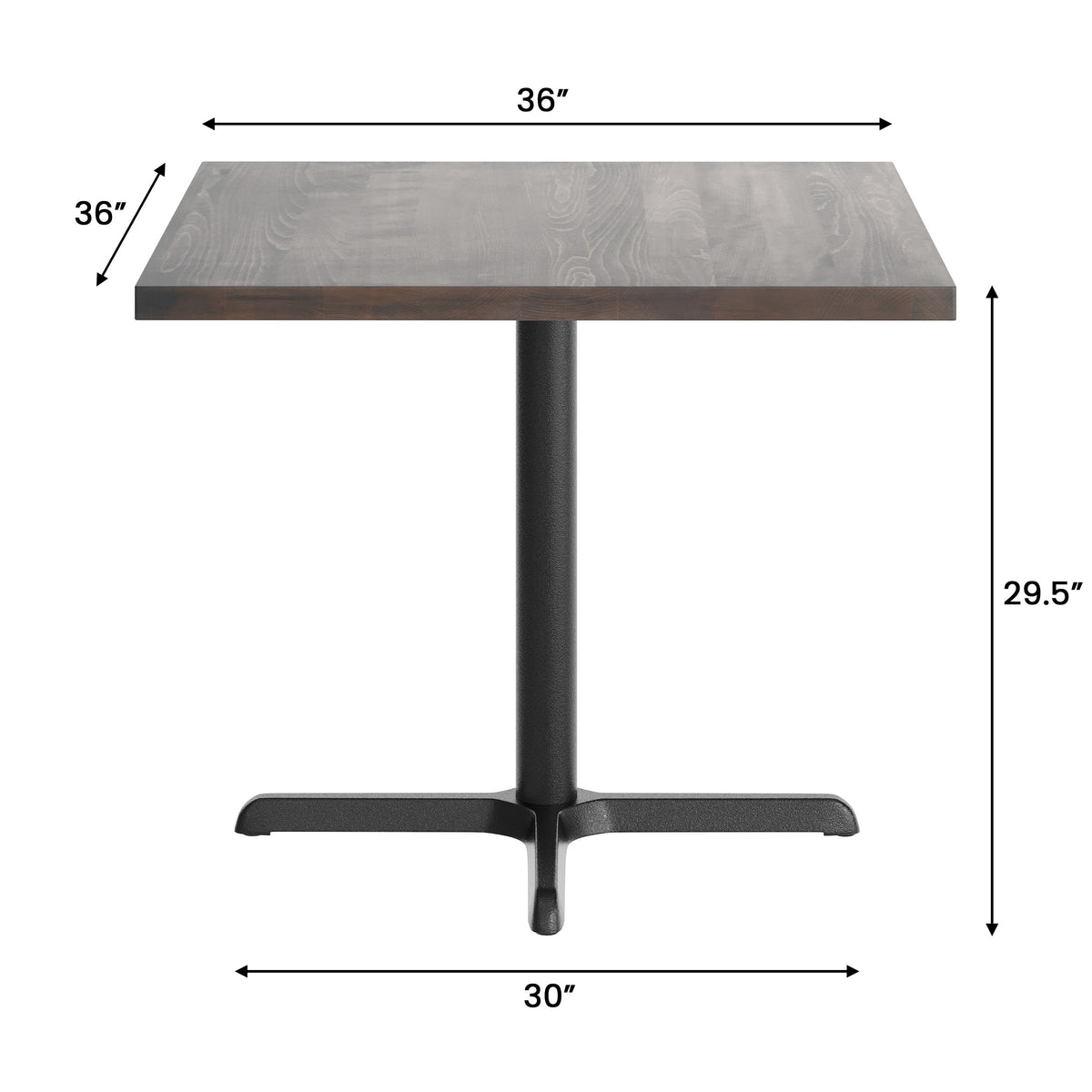 Dark Brown Top/Black Base |#| Commercial 36" SQ Dark Brown Tabletop-30x30 Table Height Black Cast Iron X Base
