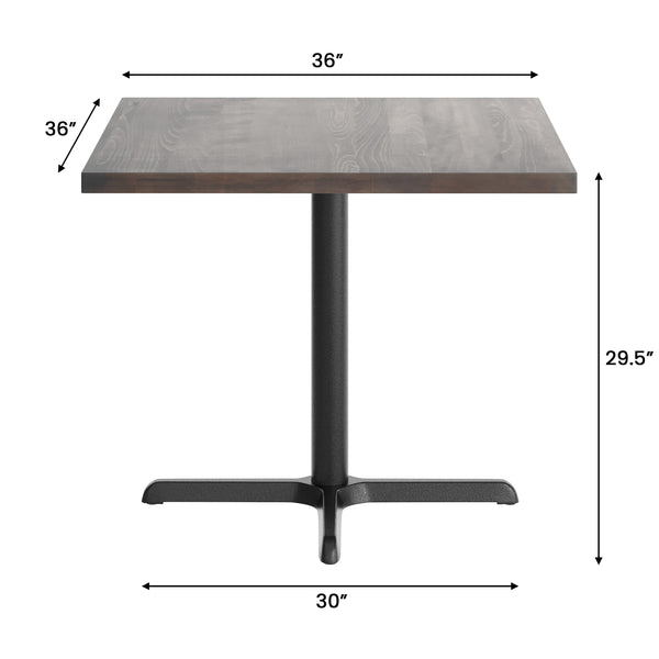 Dark Brown Top/Black Base |#| Commercial 36" SQ Dark Brown Tabletop-30x30 Table Height Black Cast Iron X Base